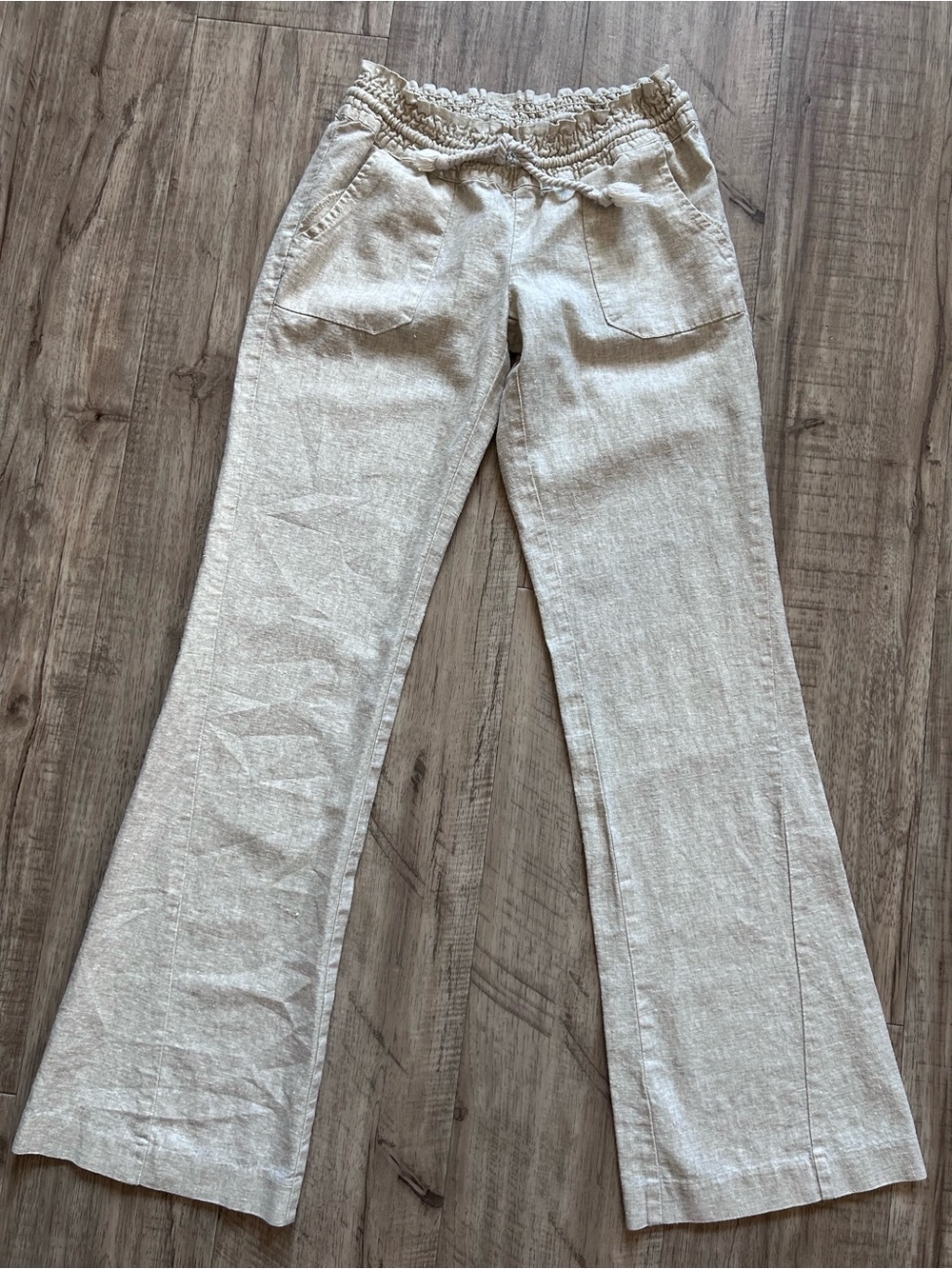 Linen breezy beachy summer flare pants tie waist natural neutral capsule